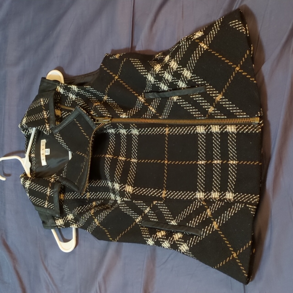 CABi Plaid Pattered Vest with Leather Accents